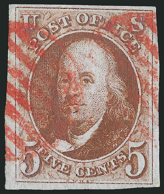 US Stamp Value Scott Catalog #1: 1847 5c Franklin. Robert Siegel Auction Galleries, Sep 2010, Sale 993, Lot 93