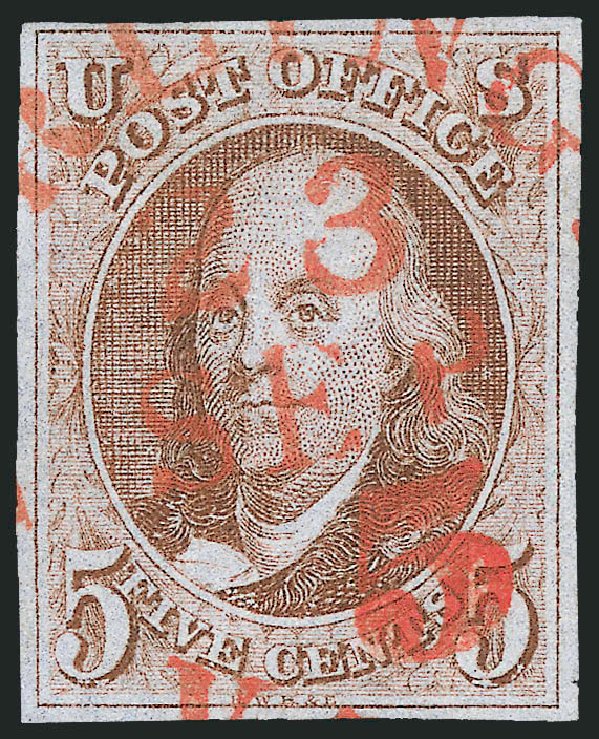 Costs of US Stamps Scott Cat. 1: 1847 5c Franklin. Robert Siegel Auction Galleries, Oct 2010, Sale 997, Lot 5063
