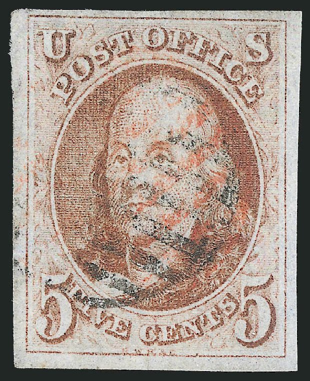 Values of US Stamp Scott Cat. 1 - 1847 5c Franklin. Robert Siegel Auction Galleries, Oct 2010, Sale 997, Lot 5073