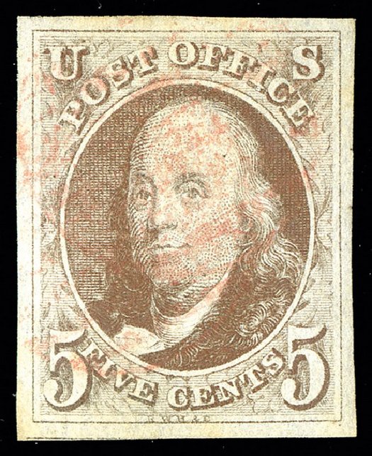 Value of US Stamps Scott Cat. # 1 - 5c 1847 Franklin. Spink Shreves Galleries, May 2014, Sale 148, Lot 3
