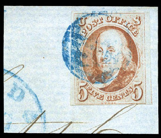 US Stamp Prices Scott Cat. 1: 1847 5c Franklin. Matthew Bennett International, Dec 2008, Sale 330, Lot 1316