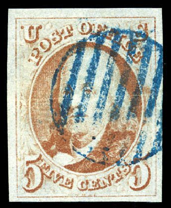 US Stamps Price Scott 1: 1847 5c Franklin. Matthew Bennett International, Dec 2008, Sale 330, Lot 1326