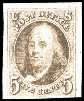 US Stamps Prices Scott Catalogue 1: 1847 5c Franklin. Matthew Bennett International, Sep 2010, Sale 331, Lot 296