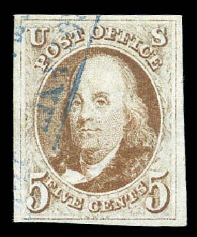 US Stamps Values Scott Catalogue 1: 1847 5c Franklin. Matthew Bennett International, Sep 2010, Sale 333, Lot 3236