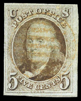 US Stamp Value Scott Cat. # 1 - 1847 5c Franklin. Matthew Bennett International, Mar 2011, Sale 337, Lot 2426