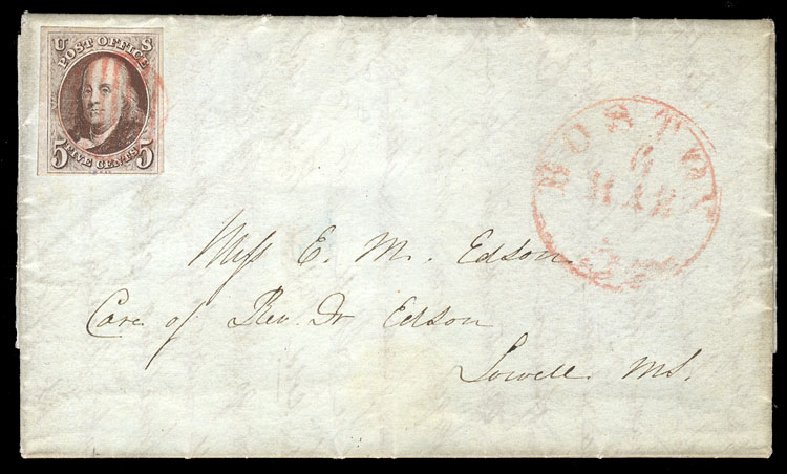 Cost of US Stamp Scott Catalogue # 1 - 1847 5c Franklin. Cherrystone Auctions, Mar 2009, Sale 200903, Lot 6