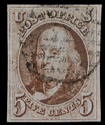 US Stamps Prices Scott Catalog #1: 5c 1847 Franklin. Cherrystone Auctions, Nov 2009, Sale 200911, Lot 3006