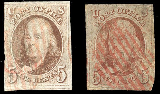 Prices of US Stamp Scott Catalogue #1: 5c 1847 Franklin. Cherrystone Auctions, Nov 2010, Sale 201011, Lot 6