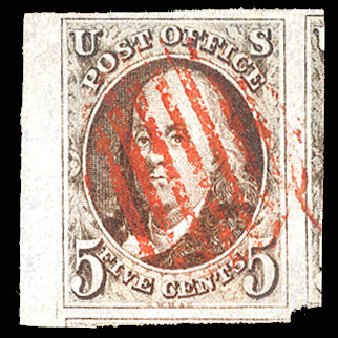 US Stamp Price Scott # 1 - 5c 1847 Franklin. Cherrystone Auctions, Apr 2012, Sale 201204, Lot 6
