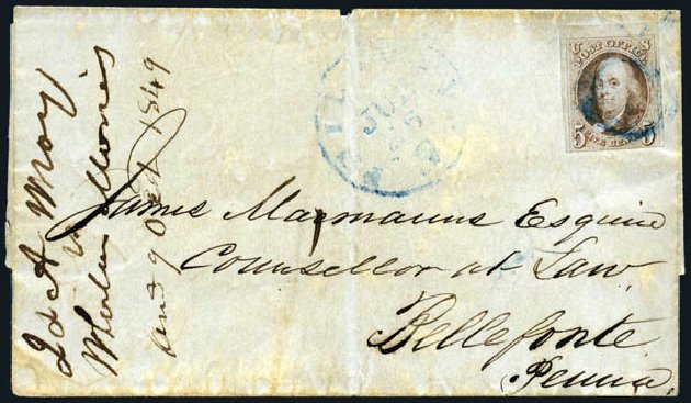 Value of US Stamp Scott Catalog #1 - 5c 1847 Franklin. Harmer-Schau Auction Galleries, Oct 2009, Sale 83, Lot 266