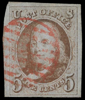 Cost of US Stamp Scott Catalog # 1: 1847 5c Franklin. Daniel Kelleher Auctions, Feb 2013, Sale 634, Lot 536
