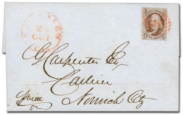 US Stamps Values Scott Catalog # 1 - 5c 1847 Franklin. Daniel Kelleher Auctions, Feb 2013, Sale 634, Lot 756
