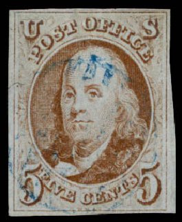 US Stamp Price Scott #1 - 1847 5c Franklin. Daniel Kelleher Auctions, Sep 2013, Sale 639, Lot 3076