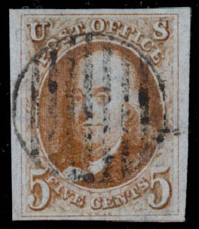 US Stamps Prices Scott Catalogue #1 - 1847 5c Franklin. Daniel Kelleher Auctions, Sep 2014, Sale 655, Lot 136