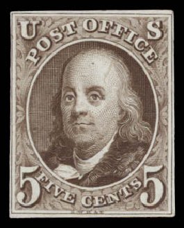 US Stamp Value Scott Cat. 1: 5c 1847 Franklin. Daniel Kelleher Auctions, May 2015, Sale 669, Lot 2336