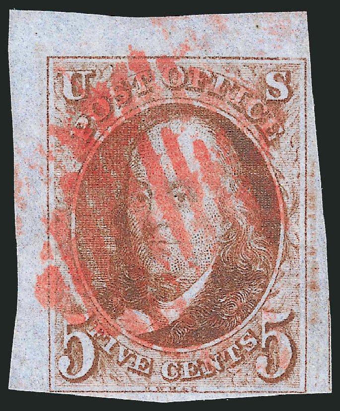 Prices of US Stamps Scott Catalog # 1: 1847 5c Franklin. Robert Siegel Auction Galleries, Dec 2011, Sale 1017, Lot 26