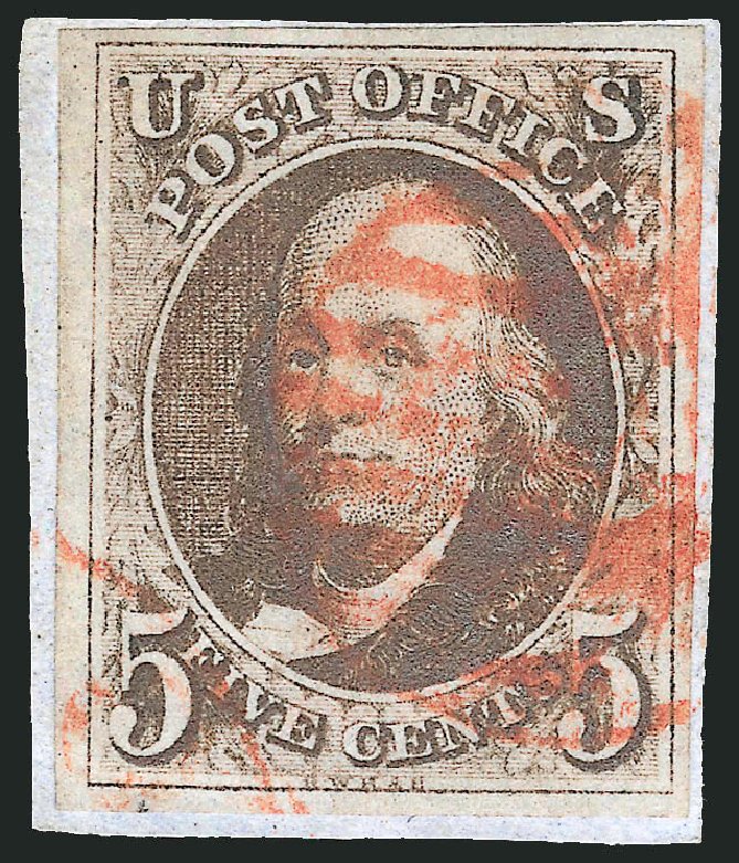 Costs of US Stamps Scott Catalog # 1: 5c 1847 Franklin. Robert Siegel Auction Galleries, Mar 2012, Sale 1019, Lot 316