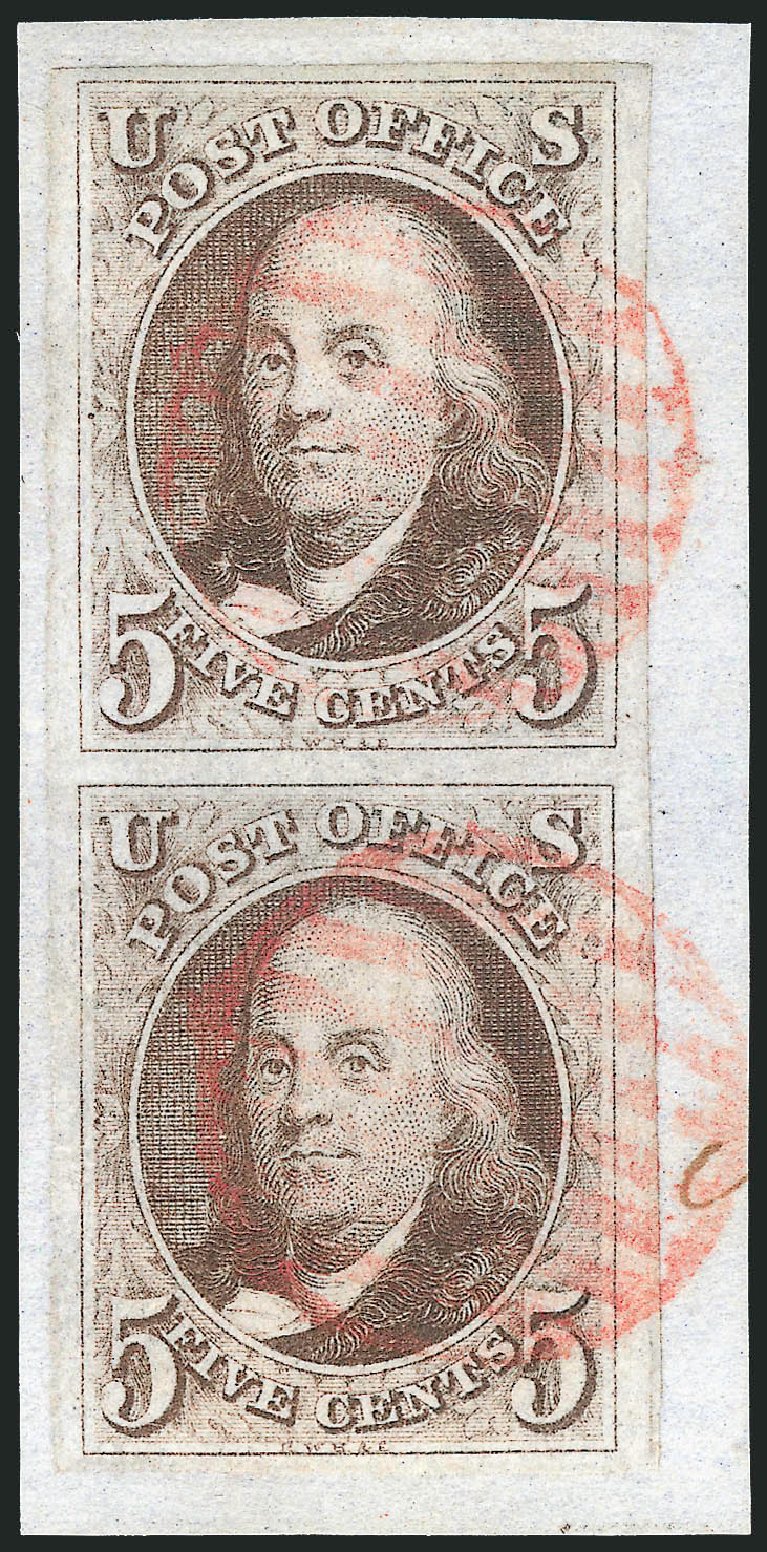 Values of US Stamp Scott Catalogue 1 - 1847 5c Franklin. Robert Siegel Auction Galleries, Apr 2012, Sale 1023, Lot 2046