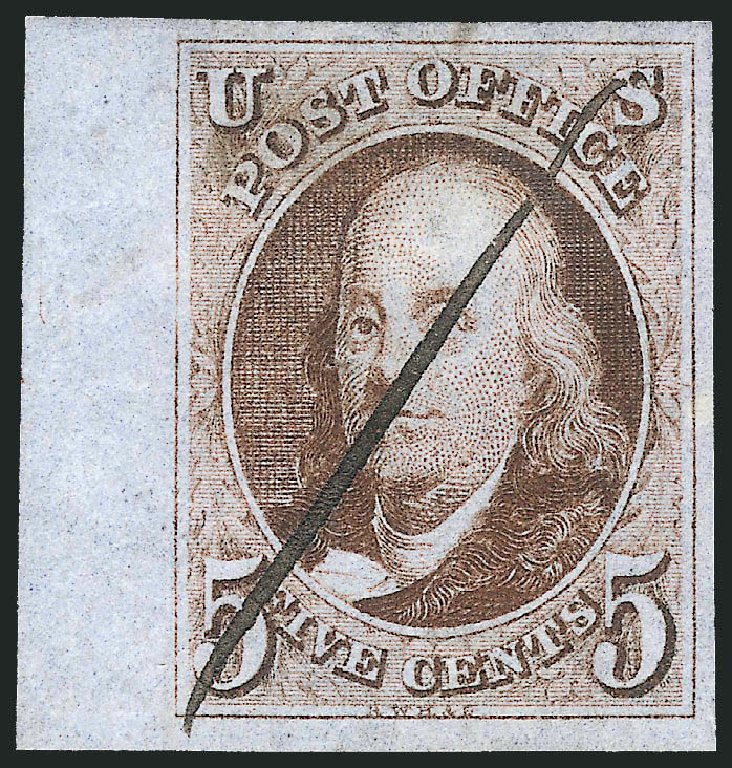 Value of US Stamp Scott Catalogue #1: 5c 1847 Franklin. Robert Siegel Auction Galleries, Apr 2012, Sale 1023, Lot 2066