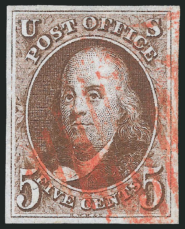 Cost of US Stamps Scott Cat. #1: 1847 5c Franklin. Robert Siegel Auction Galleries, Apr 2012, Sale 1023, Lot 2116