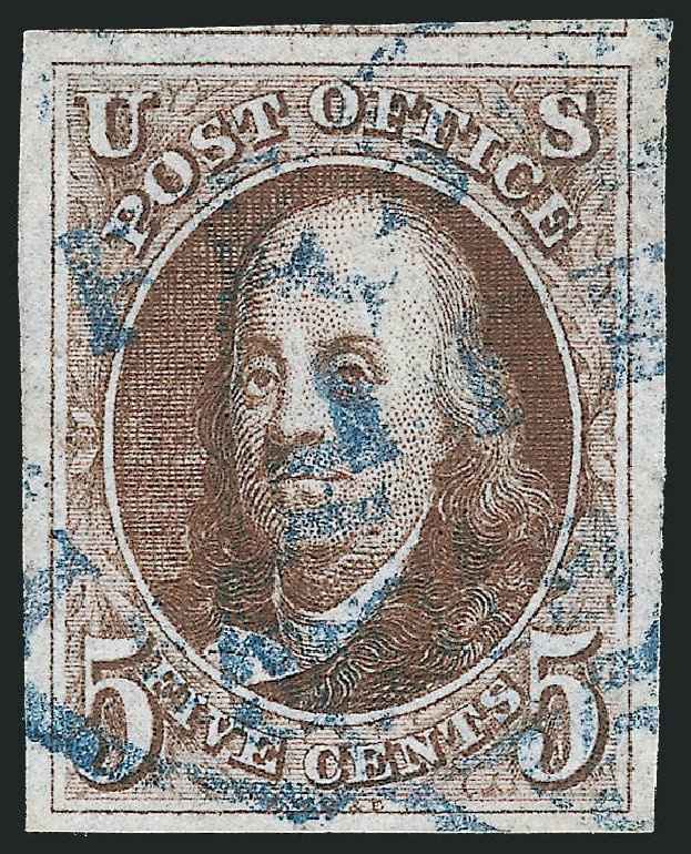 Costs of US Stamps Scott Cat. # 1 - 1847 5c Franklin. Robert Siegel Auction Galleries, Jun 2012, Sale 1024, Lot 6