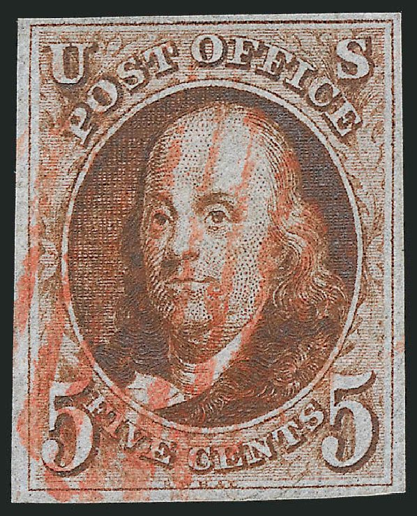 Value of US Stamp Scott Cat. 1 - 5c 1847 Franklin. Robert Siegel Auction Galleries, Jun 2012, Sale 1026, Lot 1116