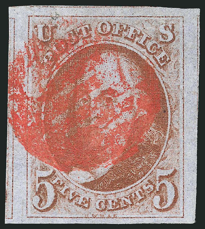 Cost of US Stamps Scott Catalog # 1 - 5c 1847 Franklin. Robert Siegel Auction Galleries, Oct 2012, Sale 1032, Lot 3006