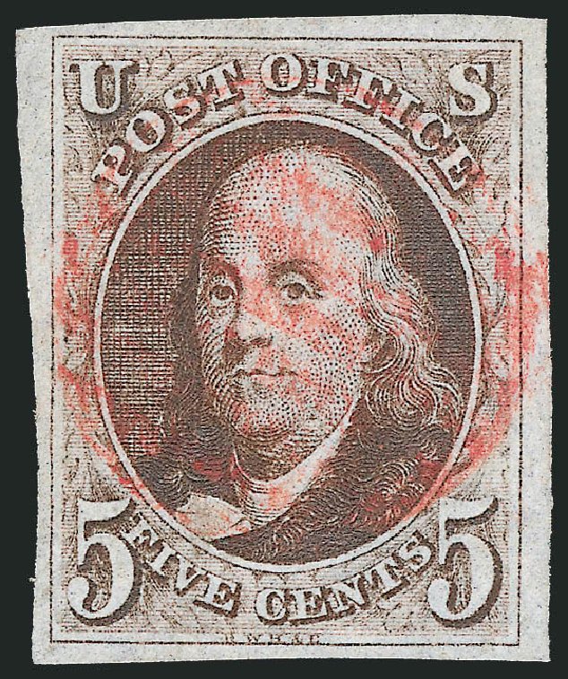 US Stamp Prices Scott Cat. # 1: 5c 1847 Franklin. Robert Siegel Auction Galleries, Mar 2013, Sale 1040, Lot 1156