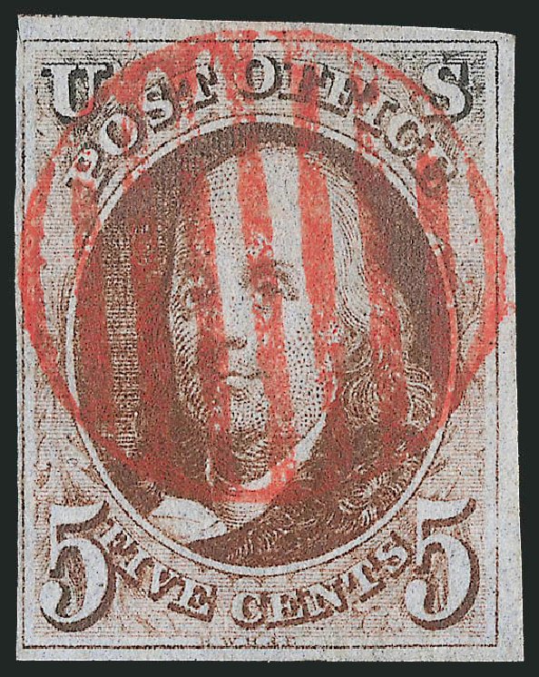 US Stamps Value Scott 1: 5c 1847 Franklin. Robert Siegel Auction Galleries, Jul 2013, Sale 1050, Lot 46