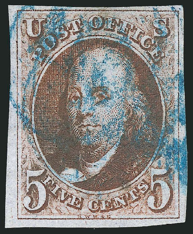 Price of US Stamp Scott Cat. 1: 1847 5c Franklin. Robert Siegel Auction Galleries, Nov 2013, Sale 1061, Lot 3326