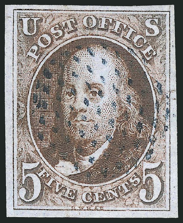 Costs of US Stamp Scott Cat. #1 - 1847 5c Franklin. Robert Siegel Auction Galleries, Dec 2013, Sale 1062, Lot 36