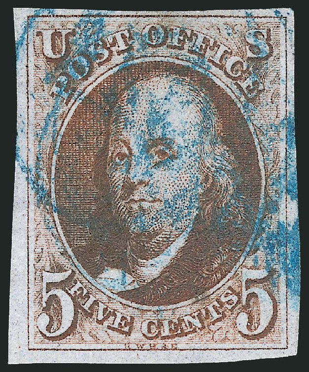Values of US Stamp Scott Catalog #1: 1847 5c Franklin. Robert Siegel Auction Galleries, Apr 2014, Sale 1068, Lot 6