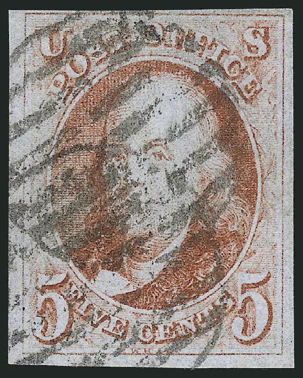 Cost of US Stamp Scott Catalog #1: 5c 1847 Franklin. Robert Siegel Auction Galleries, Jul 2014, Sale 1077, Lot 36