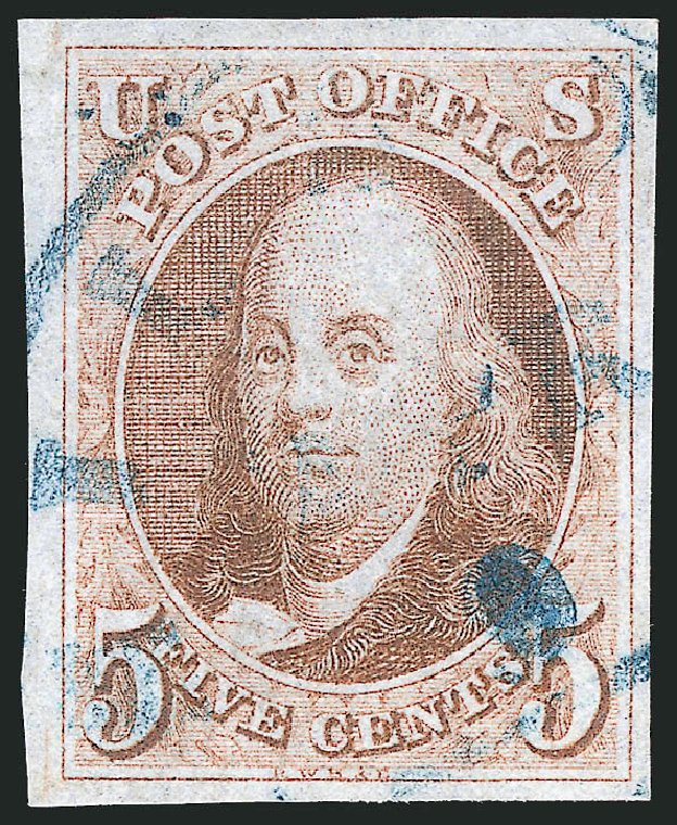 US Stamps Value Scott Catalogue 1: 5c 1847 Franklin. Robert Siegel Auction Galleries, Sep 2014, Sale 1078, Lot 26