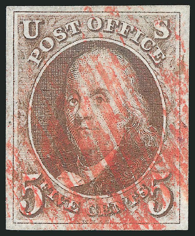Prices of US Stamps Scott Cat. # 1 - 1847 5c Franklin. Robert Siegel Auction Galleries, Sep 2014, Sale 1078, Lot 36