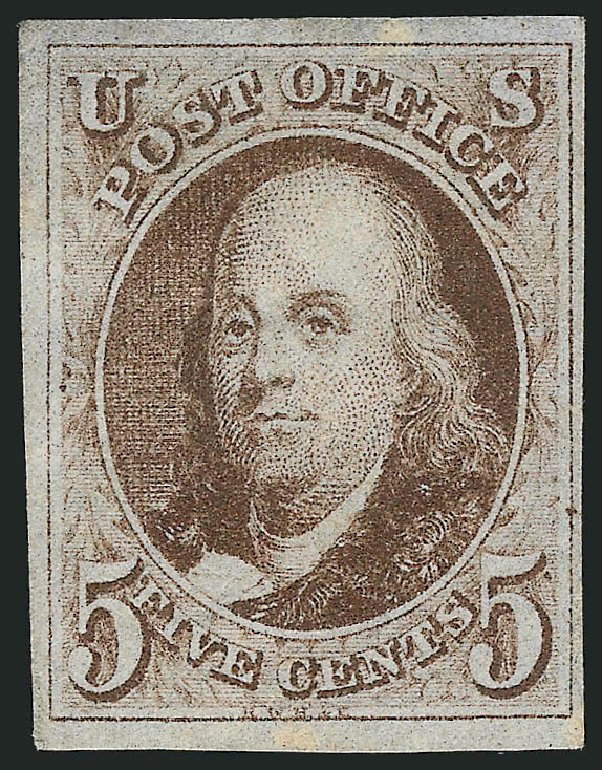 US Stamps Value Scott Catalogue 1: 5c 1847 Franklin. Robert Siegel Auction Galleries, Dec 2014, Sale 1090, Lot 1096