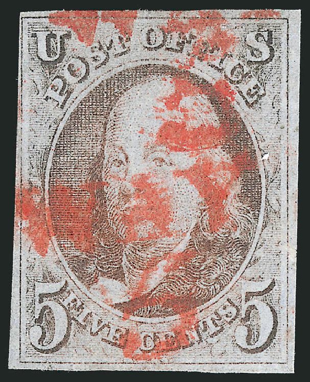 US Stamp Price Scott Catalogue 1: 1847 5c Franklin. Robert Siegel Auction Galleries, Jul 2015, Sale 1107, Lot 26