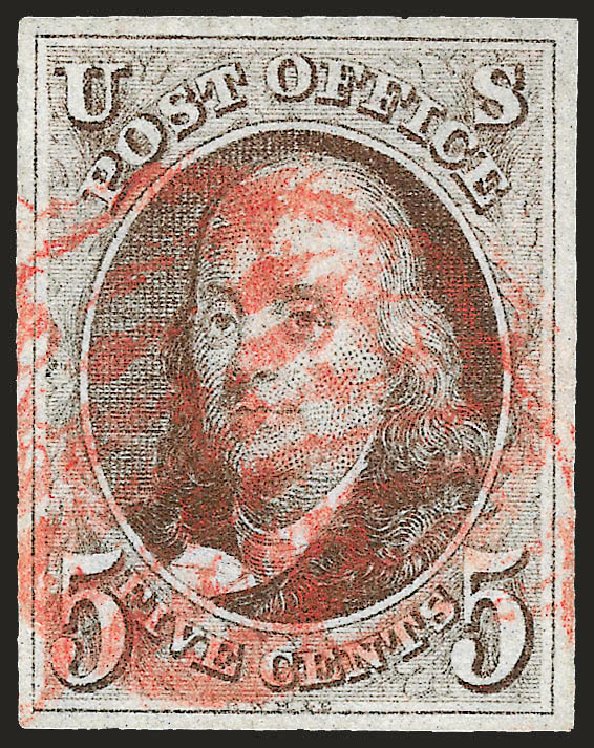 US Stamps Prices Scott Cat. 1 - 5c 1847 Franklin. Robert Siegel Auction Galleries, Oct 2008, Sale 963, Lot 26