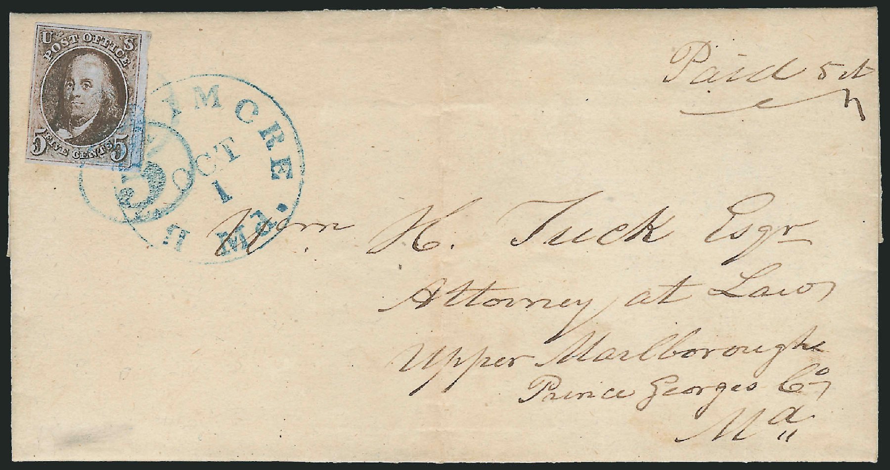 US Stamp Values Scott Catalogue # 1: 5c 1847 Franklin. Robert Siegel Auction Galleries, Oct 2008, Sale 963, Lot 66