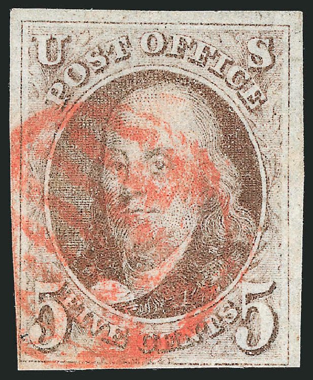 US Stamp Values Scott # 1: 5c 1847 Franklin. Robert Siegel Auction Galleries, Sep 2010, Sale 993, Lot 146