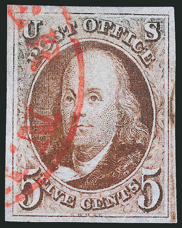 US Stamp Values Scott # 1 - 1847 5c Franklin. Robert Siegel Auction Galleries, Sep 2010, Sale 993, Lot 56