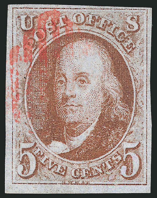 Prices of US Stamp Scott Catalog #1 - 5c 1847 Franklin. Robert Siegel Auction Galleries, Sep 2010, Sale 993, Lot 96