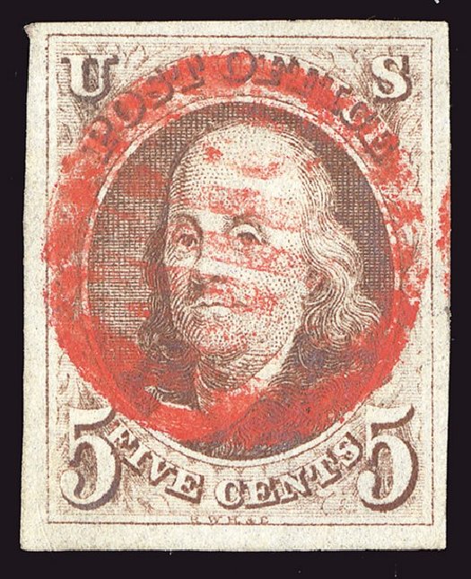 Price of US Stamp Scott Cat. #1: 5c 1847 Franklin. Spink Shreves Galleries, Jan 2014, Sale 146, Lot 126