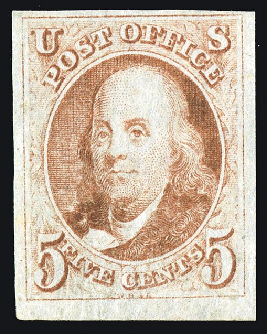 Prices of US Stamps Scott Cat. 1 - 1847 5c Franklin. Spink Shreves Galleries, Jan 2014, Sale 146, Lot 136