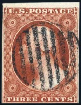 US Stamp Value Scott Cat. #10: 1851 3c Washington. Harmer-Schau Auction Galleries, Aug 2011, Sale 90, Lot 1078
