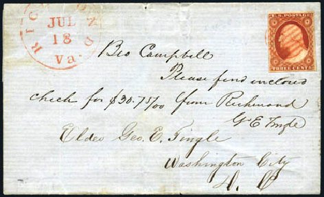 US Stamps Value Scott Catalogue 10 - 1851 3c Washington. Harmer-Schau Auction Galleries, Aug 2011, Sale 90, Lot 1079