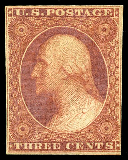 US Stamp Values Scott Catalog #10 - 1851 3c Washington. Matthew Bennett International, May 2014, Sale 350, Lot 24