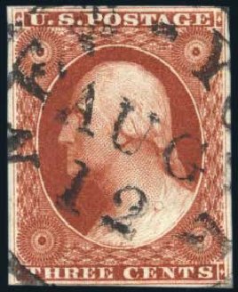Prices of US Stamps Scott Catalog # 10: 1851 3c Washington. Harmer-Schau Auction Galleries, Aug 2011, Sale 90, Lot 1075