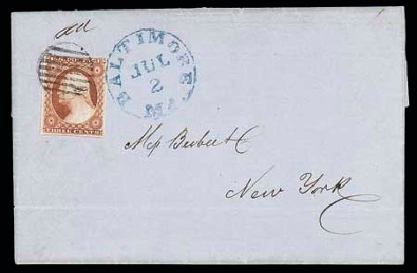 Value of US Stamp Scott Catalogue #10 - 1851 3c Washington. Matthew Bennett International, Dec 2007, Sale 323, Lot 52