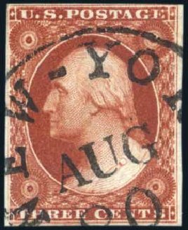Price of US Stamps Scott Catalogue 10 - 1851 3c Washington. Harmer-Schau Auction Galleries, Aug 2011, Sale 90, Lot 1076